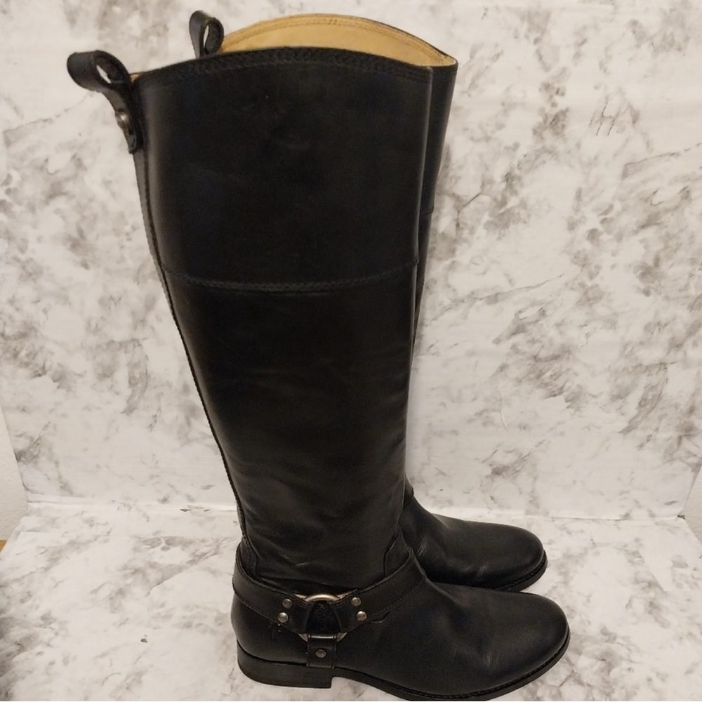 Pre-owned frye Melissa harness inside zip leather boots